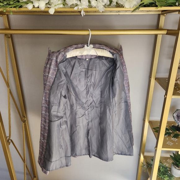 Blazer - 3 button flared bottom collared plaid fitted lightweight lined jacket - Picture 9 of 14